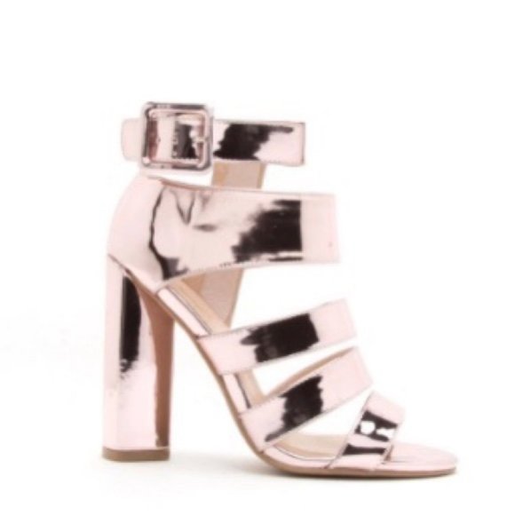 Strappy Metallic Heels in Rose Gold - Picture 2 of 8